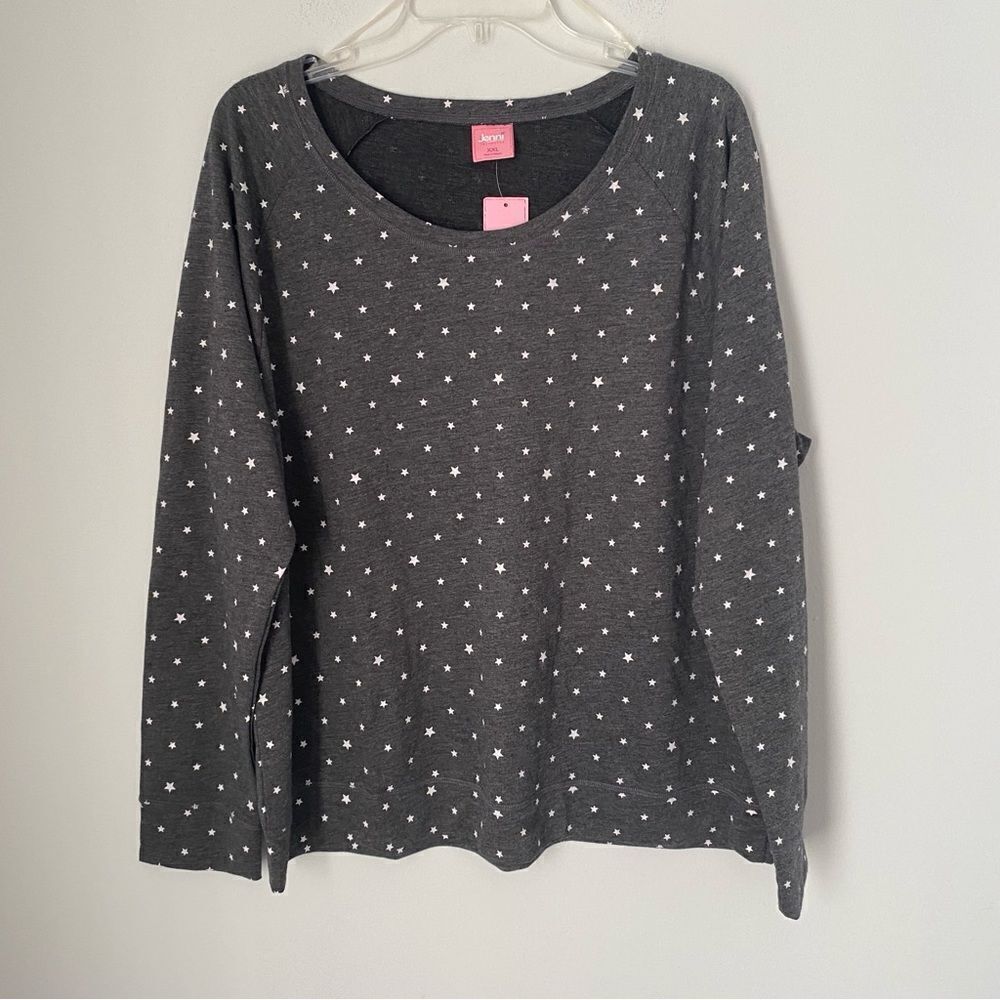 Jenni by Jennifer Moore Women’s Crew Neck Long Sleeve Star Print Pajama Top XXL